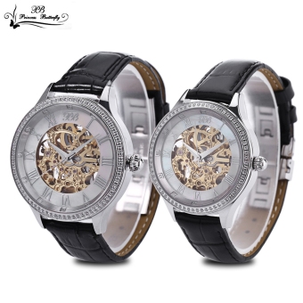 Princess Butterfly HL587 Couple Automatic Mechanical Watch Sapphire Mirror Hollow-out Dial Wristwatch (Black)  