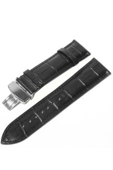 PU Leather Waterproof Adjustable Replacement Watchband Watch Band Strap Belt with Folding Clasp for 22mm Watch Lug Black  