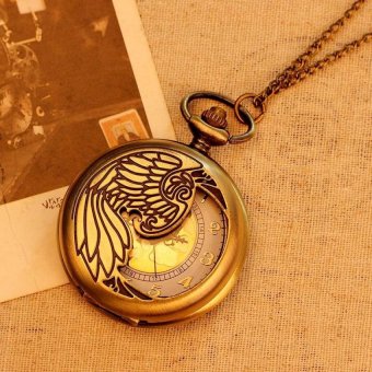 qoovan Hot Sale Pocket Watch For Men Women Necklace Quartz PendantVintage Pattern With Long Chain (bronze) - intl  