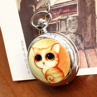 quzhuo Trendy fashion lovely cat ceramic pocket watch for women ladies quartz pendant necklace wholesale - intl  