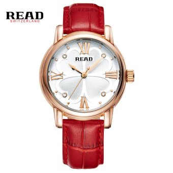 READ Women Design Fashion Four Leaf Clover Round Dial Red Leather Strap Quartz Watch R2051 - intl  