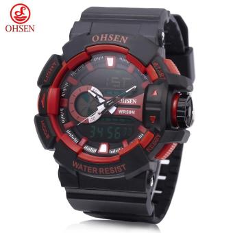 [RED] OHSEN AD1505 Dual Movt Quartz Digital Watch Chronograph Date Day Display 5ATM Wristwatch - intl  
