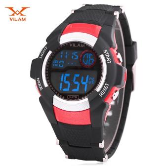 [RED] VILAM 09013 Digital Sports Watch LED Light Date Day Chronograph Display 5ATM Wristwatch - intl  