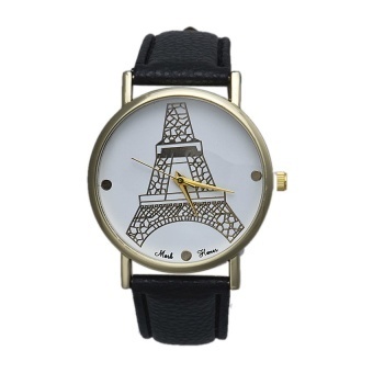 Retro Eiffel Tower Printed Faux Leather AnalogWrist WatchBlack - intl  