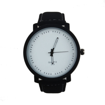 ROSIVGA Lover Man Woman Stainless Steel Leather Band Quartz Wrist Watch (Black+White)  