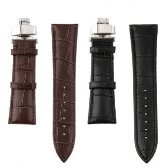 S & F Genuine Leather Stainless Steel Butterfly Clasp Buckle Watch Band Strap 18-24mm (Black)  