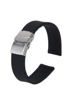 S & F Silicone Rubber Watch Strap Deployment Buckle 20mm Black  