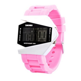 S & F Skmei 0817B Unisex Military Fighter Style Digital LED Display Colorful Light 5 ATM Water Resistant Wrist Watch - Pink + White  