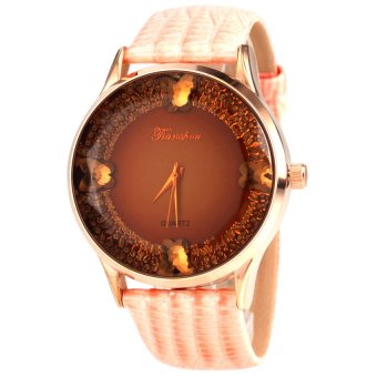 S & F Tianshou 0721G Womens 4 Butterfly Diamante Design Round Dial Analog Qaurtz Wrist Watch with Leather Band - Pink  