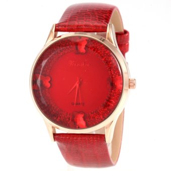 S & F Tianshou 0721G Womens 4 Butterfly Diamante Design Round Dial Analog Qaurtz Wrist Watch with Leather Band - Red  