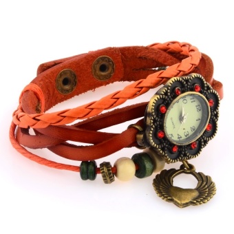 S & F Top Seller Newest Lady Fashion Vintage Love Wing Pendant Weave Wrap Around Genuine Leather Bracelet Watch - intl  
