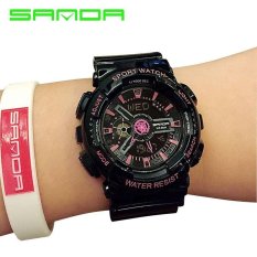 SANDA merek Watch 29201 pria Fashion warna-warni Jelly olahraga multifungsi LED Digital Dual layar