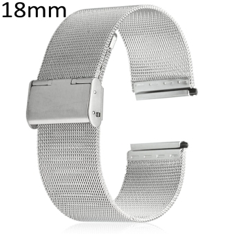SH 18mm Men Women Stainless Steel Mesh Watch Strap Folding Clasp with Safety Bracelet Silver - intl  