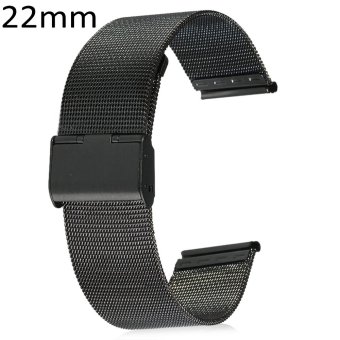 SH 22mm Men Women Stainless Steel Mesh Watch Strap Folding Clasp with Safety Bracelet Black - intl  