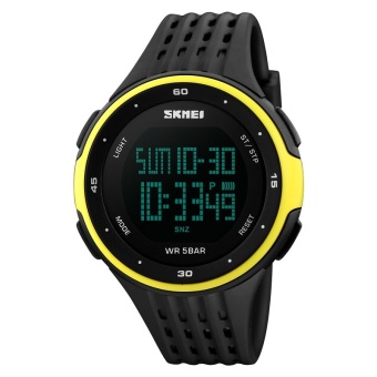 SKMEI 50m Waterproof Digital LED Men's Sports Watches PU Strap Women Watch Men Outdoor Electronics Wristwatches Original 1219 (Black Yellow) - intl  