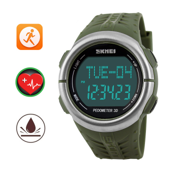 SKMEI adapula alat pengukur langkah Monitor denyut jantung kalori Counter jam Digital pusat kolam tahan air jam tangan olahraga (hijau tentara) - International  