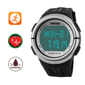SKMEI alat pengukur langkah kalori kontra Monitor denyut jantung hati pusat 50 m berenang menyelam arloji jam tangan tahan air (hitam + Silver) - International  
