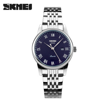 SKMEI Brand Fashion Analog Quartz Watch Men Business Casual Waterproof Lover's Wristwatches Stainless Steel Band(Blue) - intl  
