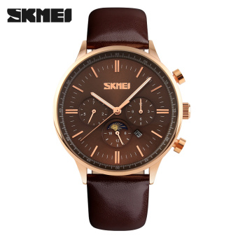 SKMEI Casual Men Leather Strap Watch Water Resistant 30m - 9117CL - Coffee  