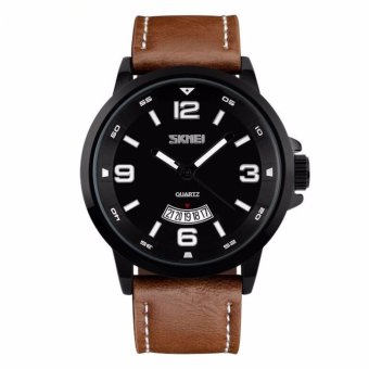 SKMEI Jam Tangan Kasual / Casual Men Leather Strap Watch Water Resistant 30m 9115CL GARANSI RESMI - Coklat Hitam  