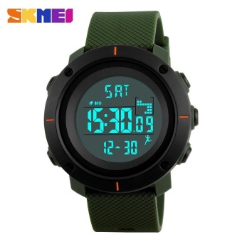 SKMEI Men Sports Waterproof Watches Pedometer Calories Digital Wristwatches Chrono Back Light Repeater Watch - Army Green - intl  