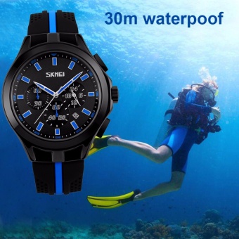 SKMEI Men’s Luxury Multi Dials 6 Pointers Sport Watch Water Resistant Outdoor Swimming Diving Mountaineering Watches Quartz Silicone Strap (Blue) - intl  