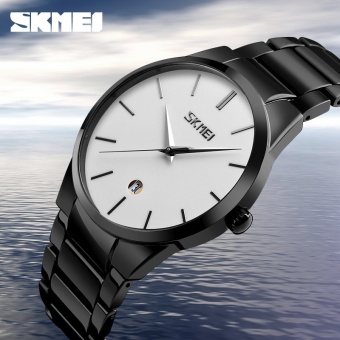 SKMEI New Fashion Casual Men's Brand Steel Waterproof Quartz Wristwatches-White(9140) - intl  