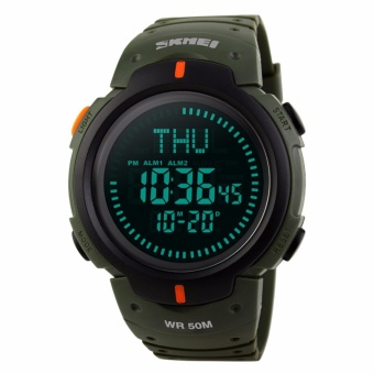 SKMEI Outdoor Sports Watches Men Running Big Dial Digital Wristwatches Chronograph PU Strap 50M Waterproof Watch - intl  