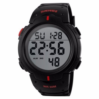 SKMEI Pioneer Sport Watch Water Resistant 50m Jam Tangan Sporty Pria Strap Silicon DG1068 - Hitam Merah  