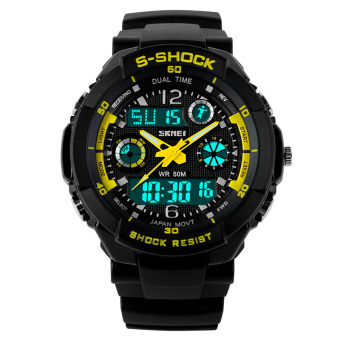 SKMEI pria Sport jam tangan tali karet Waterproof LED - kuning 0931  