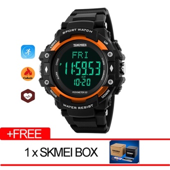 SKMEI Watch pria olahraga kesehatan Watches merek 3D Pedometer Heart Rate Monitor kalori Counter 50M Waterproof Digital LED jam tangan 1180  