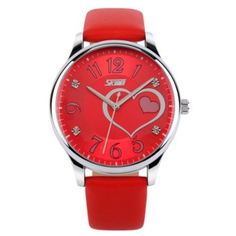 SKMEI Womens Automatic Watch Womens Fashion Leather clock top quality famous china brand waterproof luxury military vintage(Red) - intl  