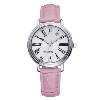 SKONE Brand Women Fashion Roman Number Dial Quartz Watches With Calendar 269804(Pink) - Intl  