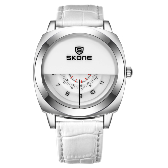 SKONE New Design Brand Fashion Leather Strap Casual Men Watches 501705(White) - Intl  