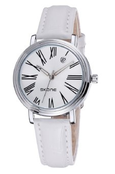 SKONE Woman Rome Style Hollow Hands Leather Strap Ladies Quartz Watches(White)  