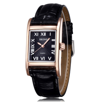 SKONE Women Luxury Fashion Casual Quartz Watch Roman Number Square Dial Leather Wristwatches gold black  