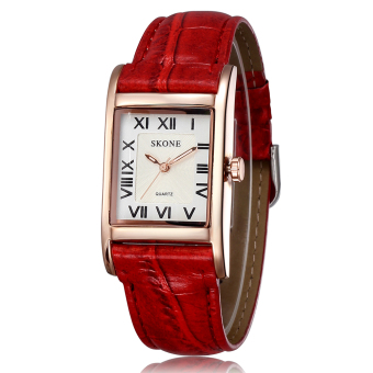 SKONE Women Luxury Fashion Casual Quartz Watch Roman Number Square Dial Leather Wristwatches gold red  