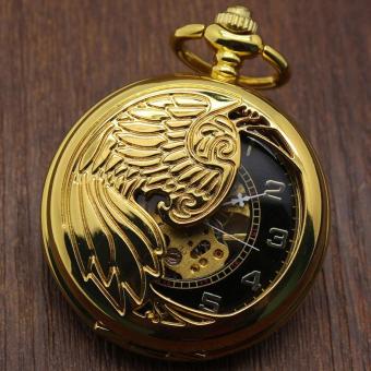 SOBUY Creative mechanical watch animal phoenix pattern provides packet machine carved gold pocket watch (Yellow)  