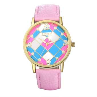 SOXY Colorful Pattern Lether Strap Quartz Wristwatch Women (Pink) - Intl  
