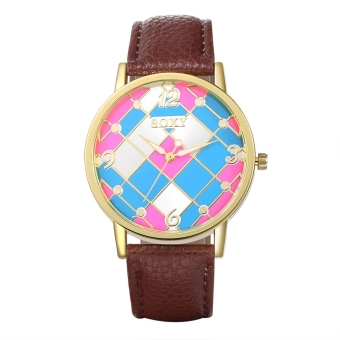 SOXY Colorful Pattern Lether Strap Women Quartz Wrist Watch (Brown) - Intl  