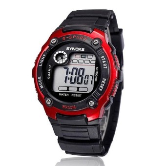 Sports Boy Digital LED Quartz Alarm Date Wrist Watch Waterproof Red - intl  