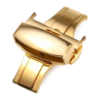 Stainless Steel Butterfly Buckle Double Push Automatic Watch Band Clasp Polished 22mm (GOLD)  