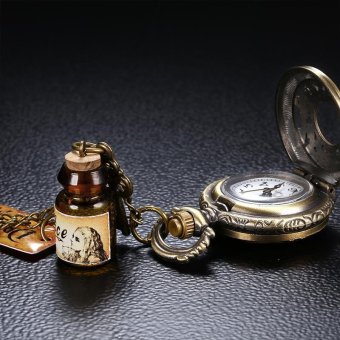 stazub JIANG YUYAN Quartz Drink Me Wishing Bottle Key Pendant Bronze Pocket Watches Casual Chain Necklace Watch Clock Gift 2016 - intl  