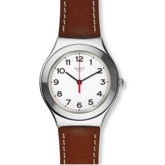 Swatch - Jam Tangan Pria - Silver-Putih - Strap Coklat - YGS131 Strictly Silver  