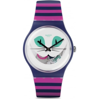 Swatch - Jam Tangan Wanita - Purple-Putih - Rubber Purple - SUOW125 Cat Me Up  