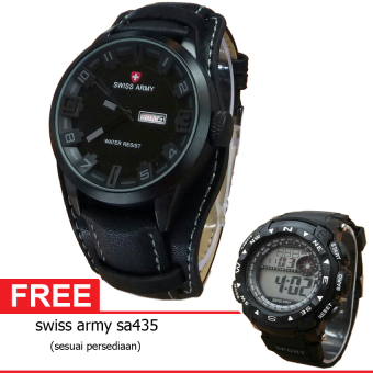 Swiss Army BOGOF H110D48SA4119MHTM Wing Date's Jam Tangan Pria Leather Strap (Hitam) +Gratis Swiss Army SA435  