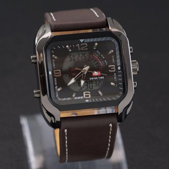 Swiss Army - Dual-Time- Jam Tangan Pria - SA-361DS453 cokelat - tali kulit  