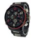 Swiss Army Dual Time Jam Tangan Pria - Stainless Steel black TS 100 - Hitam list Merah  