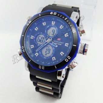 Swiss Army Dual Time Jam Tangan Sport Pria - RUBBER STRAP - SA27701 Black Blue  