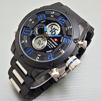 Swiss Army Dual Time Jam Tangan Sport Pria - Strap Rubber - SA-H-15777 Black Blue  